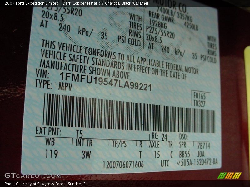 2007 Expedition Limited Dark Copper Metallic Color Code T5