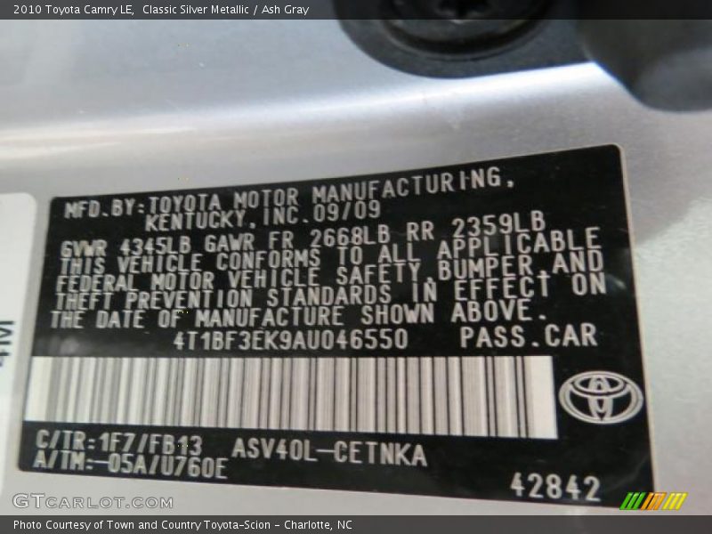 Classic Silver Metallic / Ash Gray 2010 Toyota Camry LE