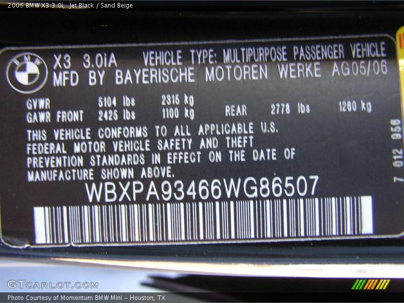 Jet Black / Sand Beige 2006 BMW X3 3.0i