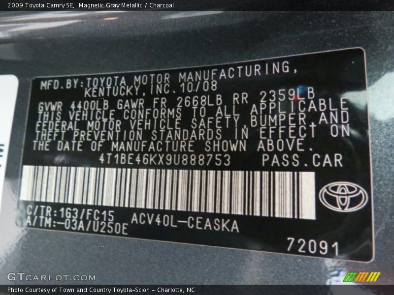 Magnetic Gray Metallic / Charcoal 2009 Toyota Camry SE