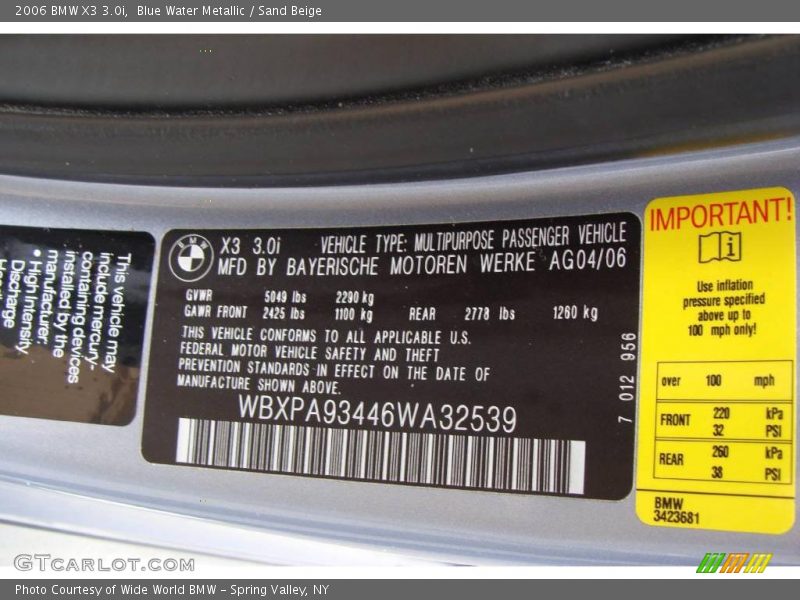 Blue Water Metallic / Sand Beige 2006 BMW X3 3.0i