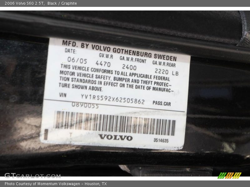 Black / Graphite 2006 Volvo S60 2.5T