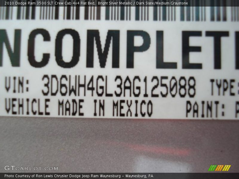 Bright Silver Metallic / Dark Slate/Medium Graystone 2010 Dodge Ram 3500 SLT Crew Cab 4x4 Flat Bed