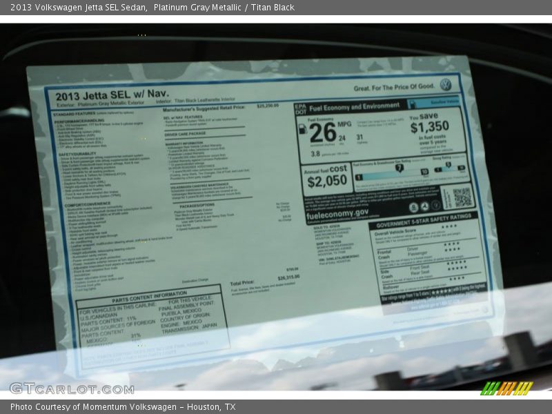 Platinum Gray Metallic / Titan Black 2013 Volkswagen Jetta SEL Sedan