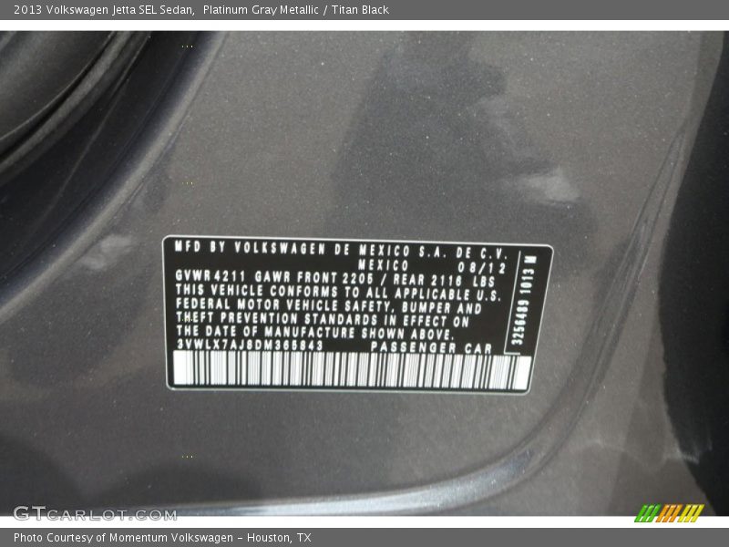Platinum Gray Metallic / Titan Black 2013 Volkswagen Jetta SEL Sedan