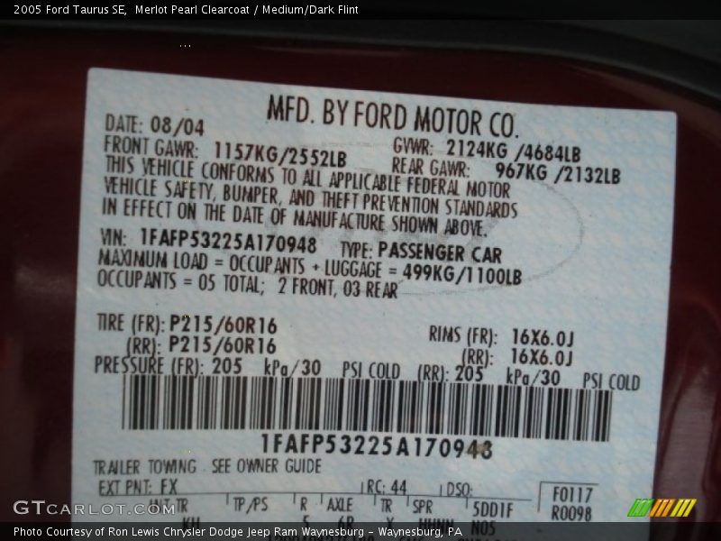 Merlot Pearl Clearcoat / Medium/Dark Flint 2005 Ford Taurus SE