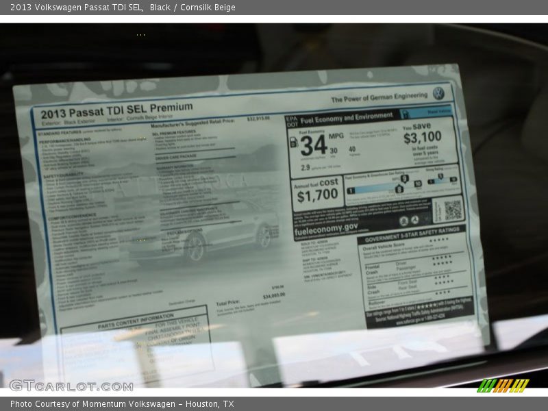 Black / Cornsilk Beige 2013 Volkswagen Passat TDI SEL