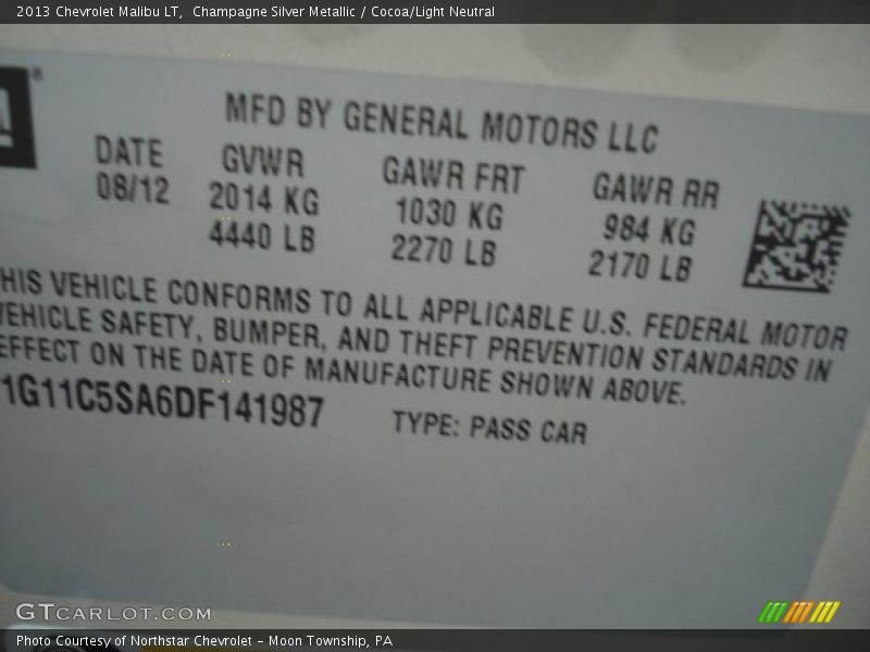 Champagne Silver Metallic / Cocoa/Light Neutral 2013 Chevrolet Malibu LT