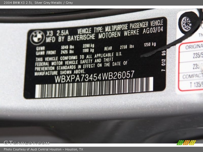 Silver Grey Metallic / Grey 2004 BMW X3 2.5i