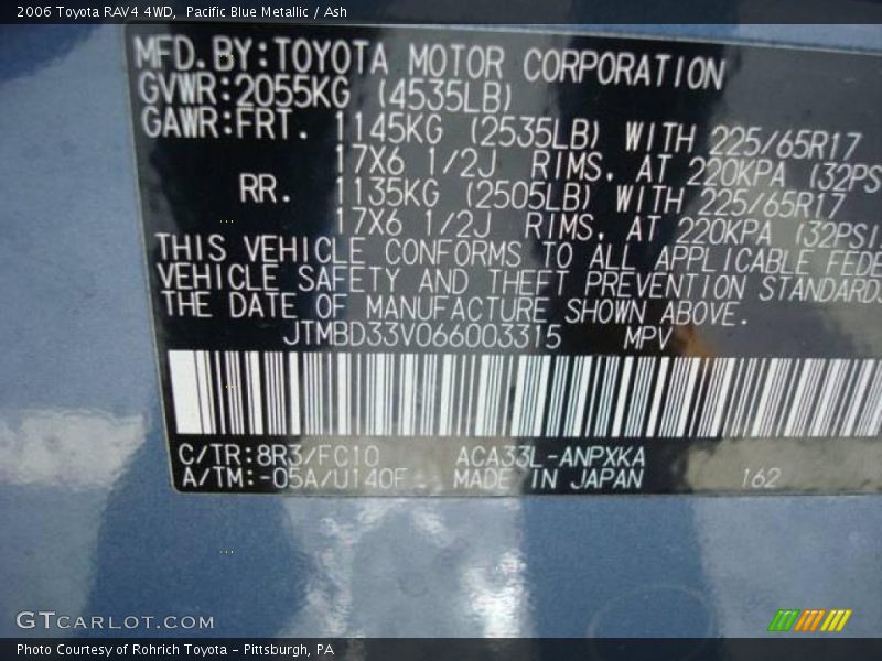 Pacific Blue Metallic / Ash 2006 Toyota RAV4 4WD