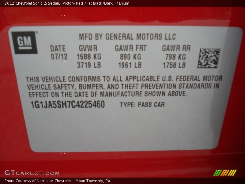 Victory Red / Jet Black/Dark Titanium 2012 Chevrolet Sonic LS Sedan