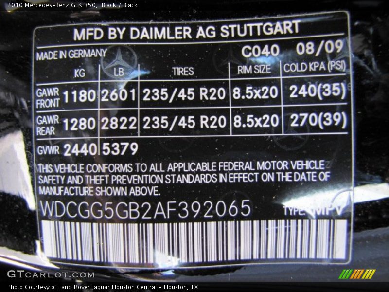 Black / Black 2010 Mercedes-Benz GLK 350