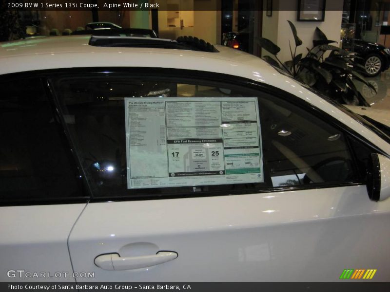 Alpine White / Black 2009 BMW 1 Series 135i Coupe