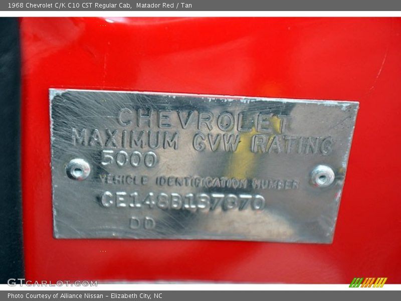 Info Tag of 1968 C/K C10 CST Regular Cab