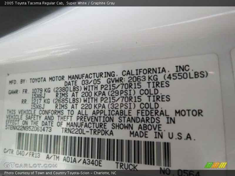 Super White / Graphite Gray 2005 Toyota Tacoma Regular Cab