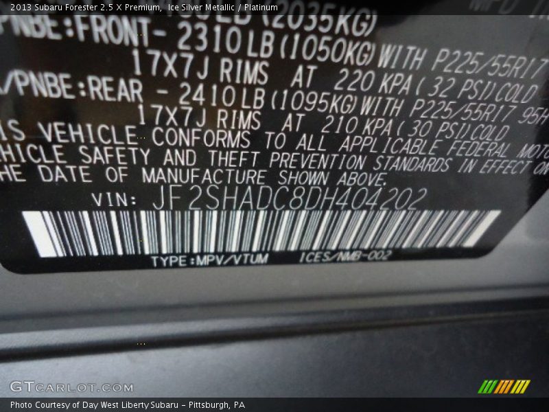 Ice Silver Metallic / Platinum 2013 Subaru Forester 2.5 X Premium