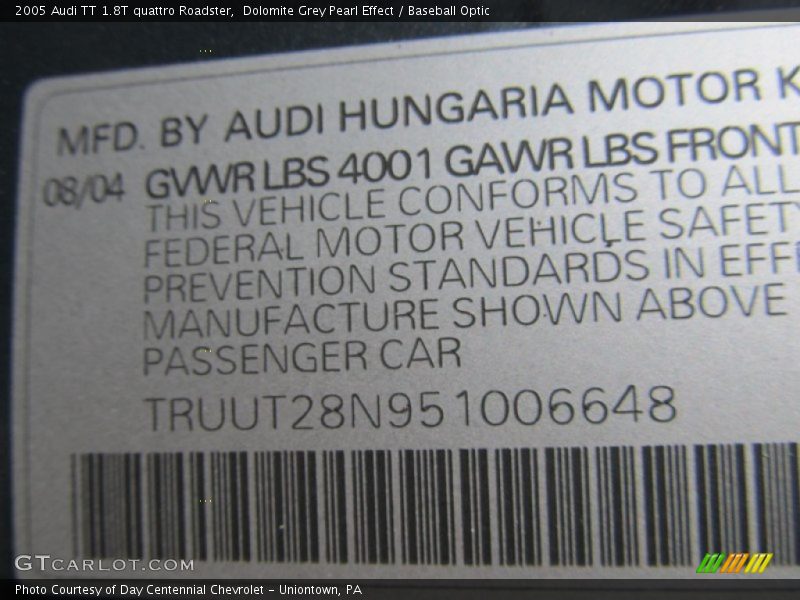 Dolomite Grey Pearl Effect / Baseball Optic 2005 Audi TT 1.8T quattro Roadster