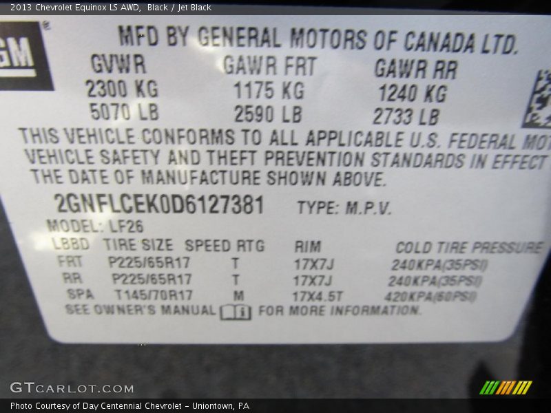 Black / Jet Black 2013 Chevrolet Equinox LS AWD