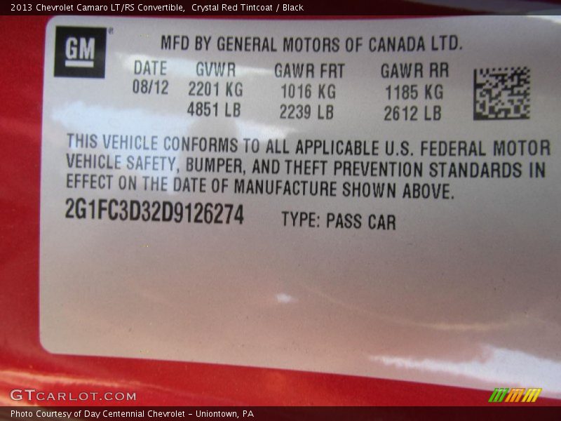 Crystal Red Tintcoat / Black 2013 Chevrolet Camaro LT/RS Convertible