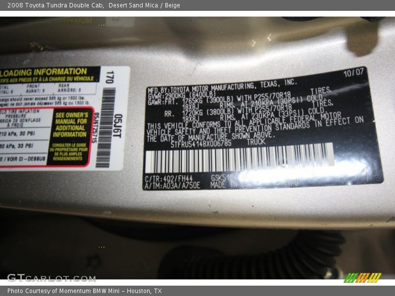 Desert Sand Mica / Beige 2008 Toyota Tundra Double Cab