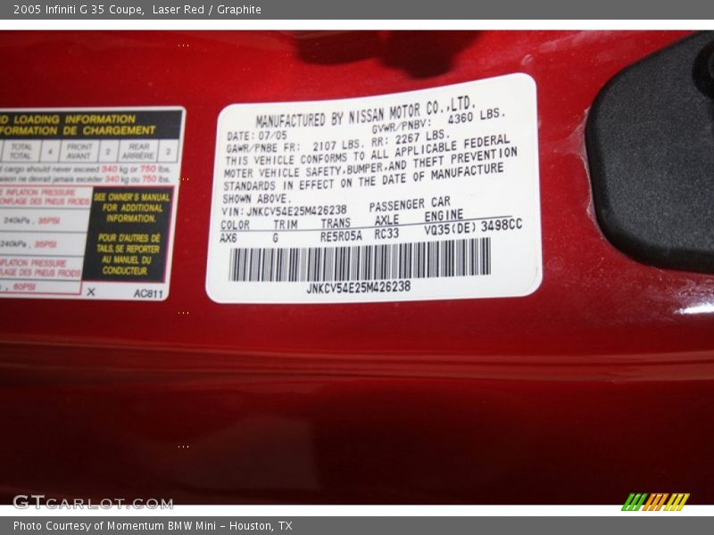 Laser Red / Graphite 2005 Infiniti G 35 Coupe