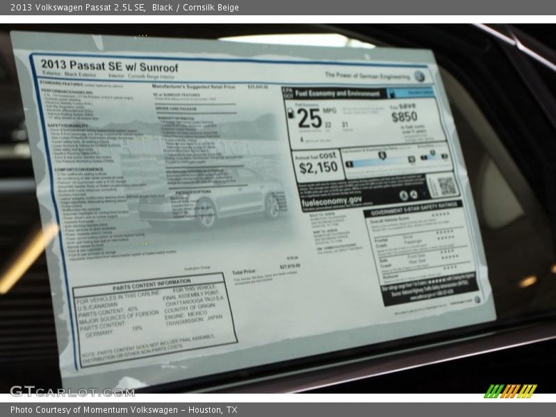 Black / Cornsilk Beige 2013 Volkswagen Passat 2.5L SE