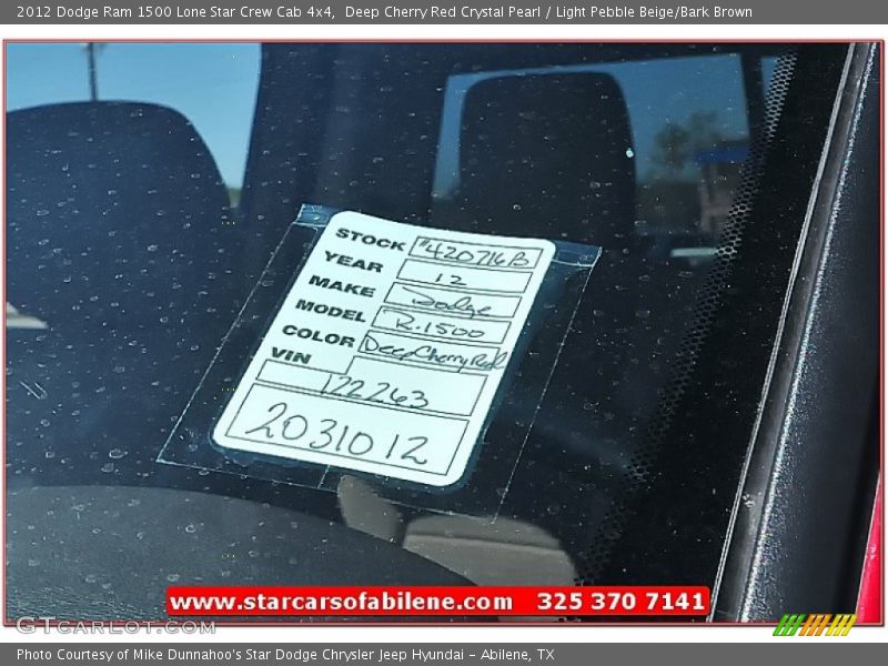 Deep Cherry Red Crystal Pearl / Light Pebble Beige/Bark Brown 2012 Dodge Ram 1500 Lone Star Crew Cab 4x4