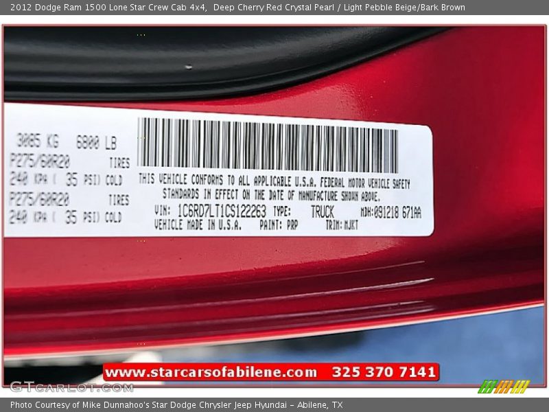 Deep Cherry Red Crystal Pearl / Light Pebble Beige/Bark Brown 2012 Dodge Ram 1500 Lone Star Crew Cab 4x4
