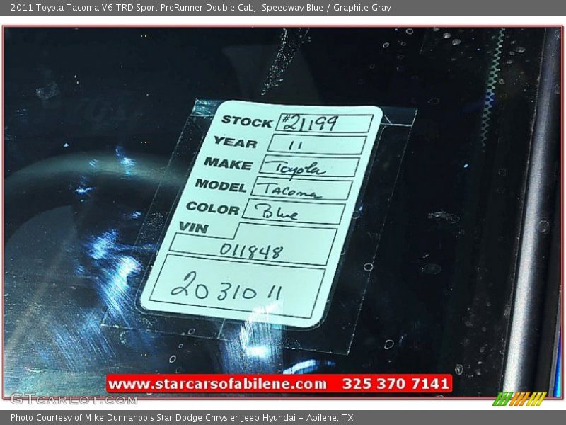 Speedway Blue / Graphite Gray 2011 Toyota Tacoma V6 TRD Sport PreRunner Double Cab