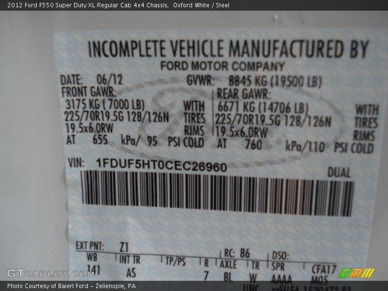 Oxford White / Steel 2012 Ford F550 Super Duty XL Regular Cab 4x4 Chassis