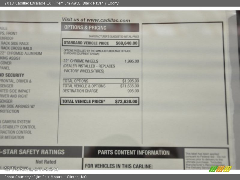  2013 Escalade EXT Premium AWD Window Sticker