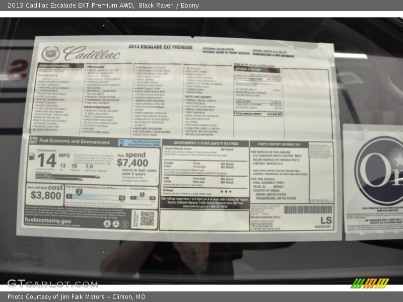  2013 Escalade EXT Premium AWD Window Sticker