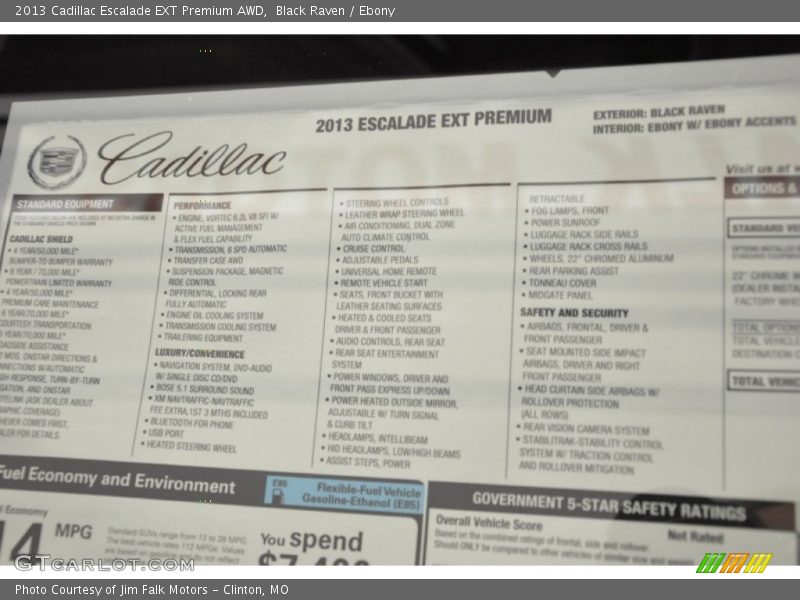  2013 Escalade EXT Premium AWD Window Sticker