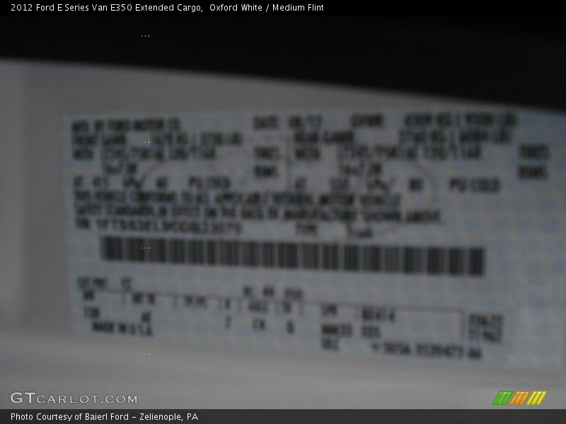 Oxford White / Medium Flint 2012 Ford E Series Van E350 Extended Cargo