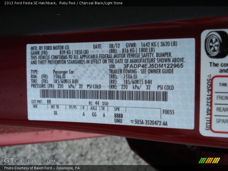 2013 Fiesta SE Hatchback Ruby Red Color Code RR