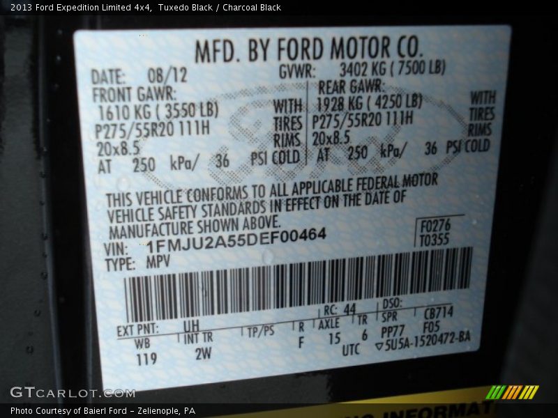 2013 Expedition Limited 4x4 Tuxedo Black Color Code UH