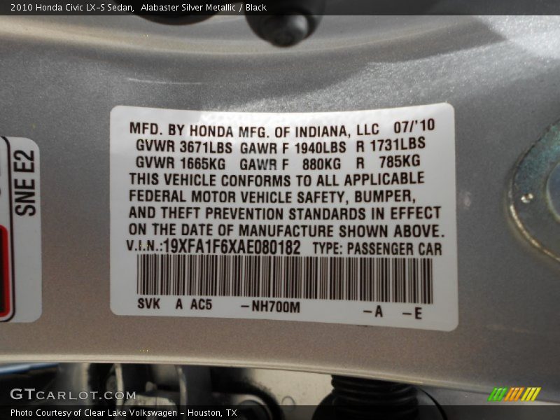 Alabaster Silver Metallic / Black 2010 Honda Civic LX-S Sedan