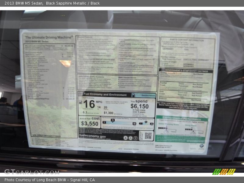  2013 M5 Sedan Window Sticker