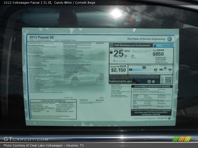 Candy White / Cornsilk Beige 2013 Volkswagen Passat 2.5L SE