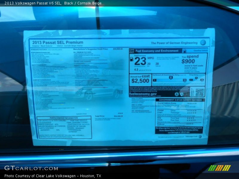 Black / Cornsilk Beige 2013 Volkswagen Passat V6 SEL