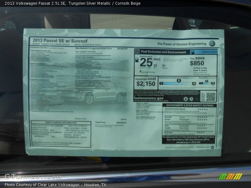 Tungsten Silver Metallic / Cornsilk Beige 2013 Volkswagen Passat 2.5L SE