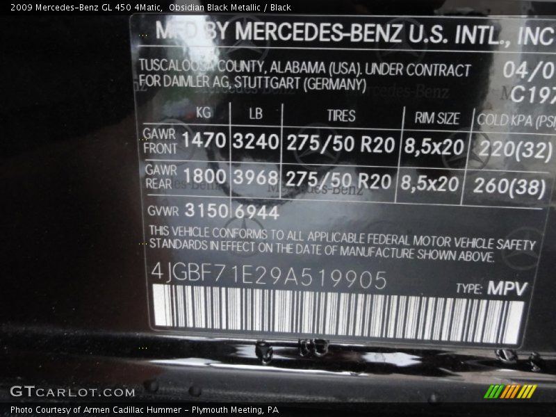 Obsidian Black Metallic / Black 2009 Mercedes-Benz GL 450 4Matic