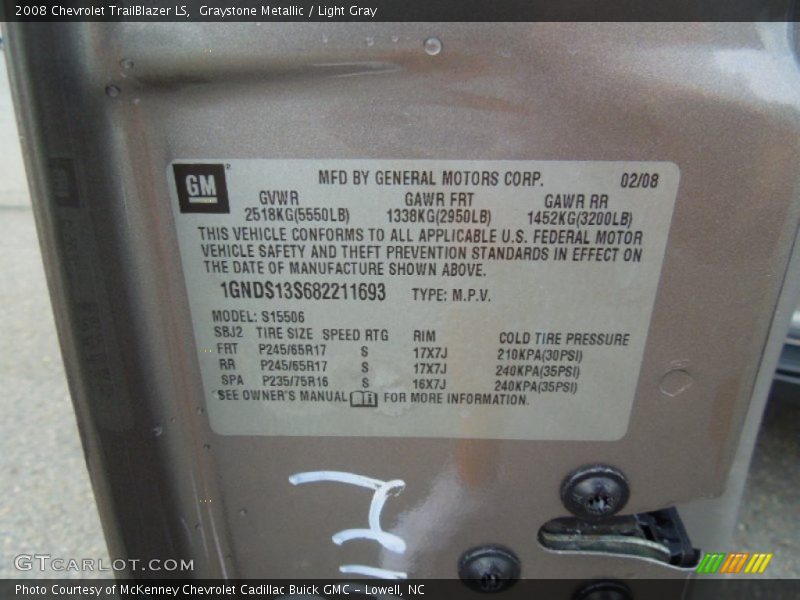 Graystone Metallic / Light Gray 2008 Chevrolet TrailBlazer LS