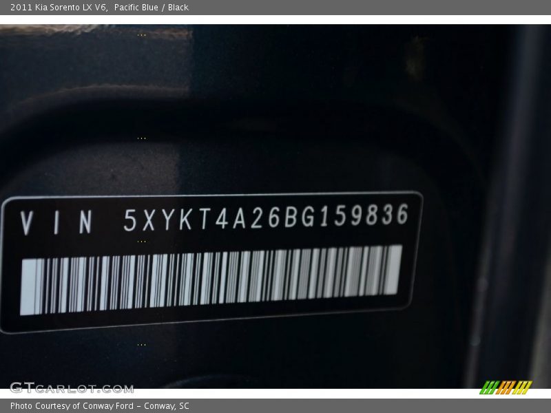 Pacific Blue / Black 2011 Kia Sorento LX V6