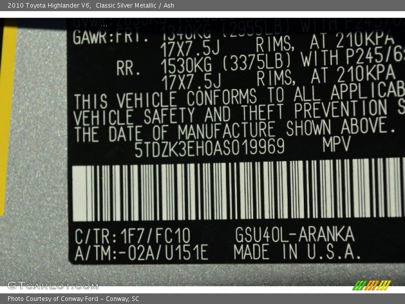 Classic Silver Metallic / Ash 2010 Toyota Highlander V6