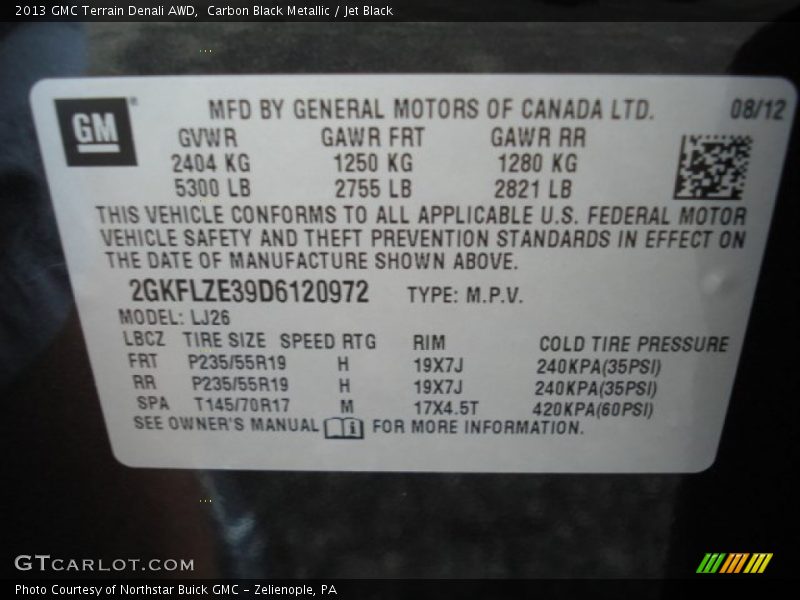 Carbon Black Metallic / Jet Black 2013 GMC Terrain Denali AWD