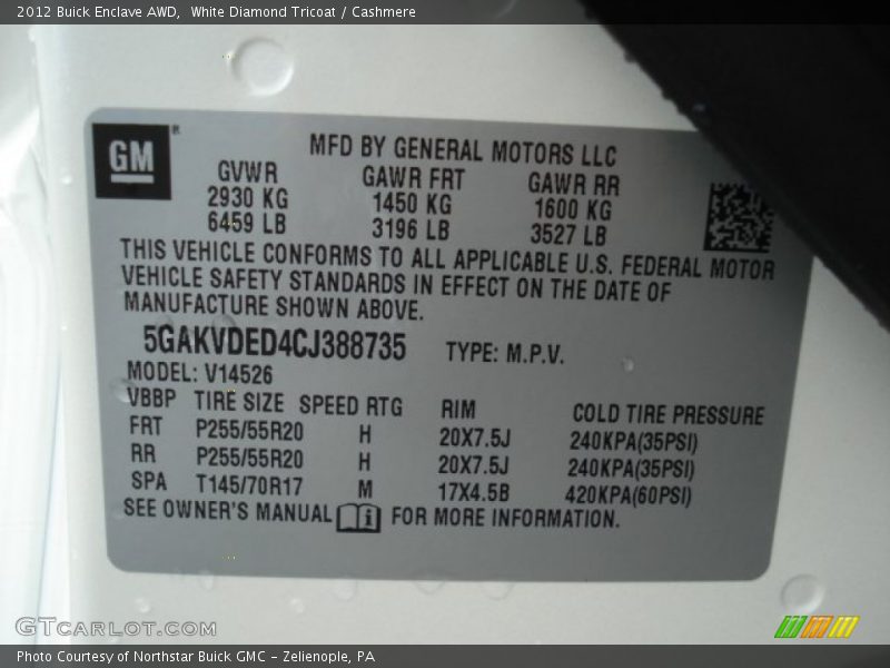 White Diamond Tricoat / Cashmere 2012 Buick Enclave AWD
