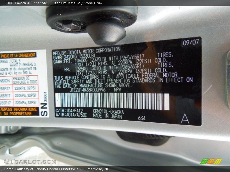 Titanium Metallic / Stone Gray 2008 Toyota 4Runner SR5