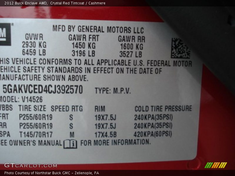 Crystal Red Tintcoat / Cashmere 2012 Buick Enclave AWD