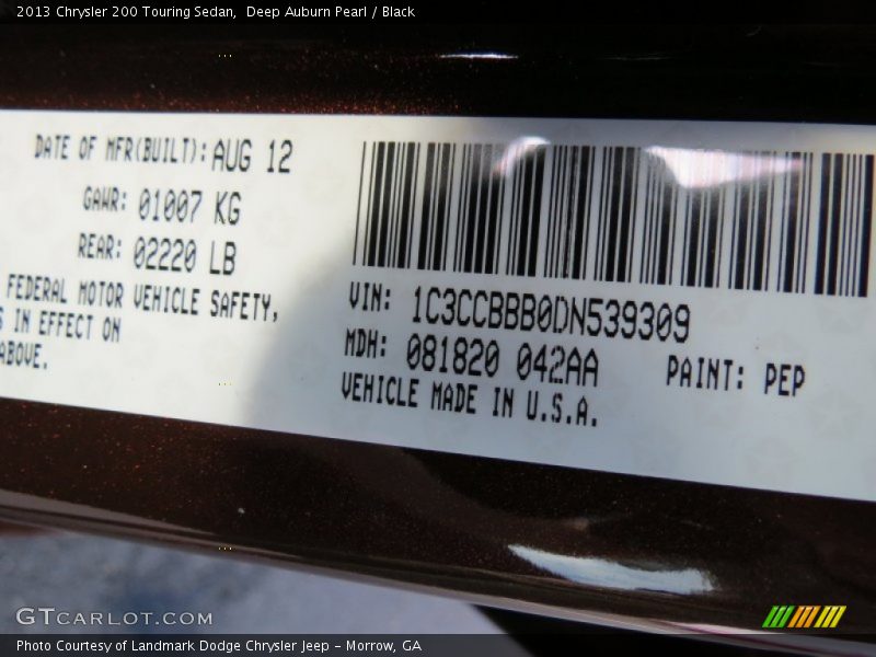 2013 200 Touring Sedan Deep Auburn Pearl Color Code PEP